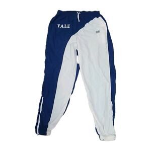 Vtg SandSnake Yale Track Pants Large USA Made Nylon Blue White Joggers 90s Zip